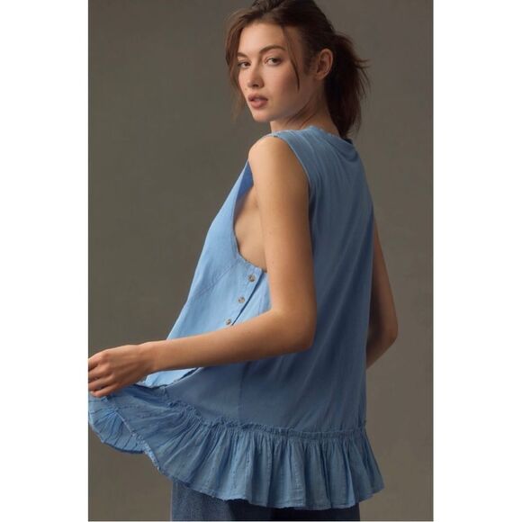 NEW Anthropologie Pilcro Sky Blue Babydoll Ruffle Muscle Tank Small or Medium - Picture 3 of 5